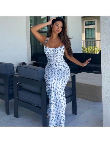 Fashion Women Elegant Floral Print Bodycon Maxi Dress, Casual Summer Outfit for Beach, Vacation & Streetwear
