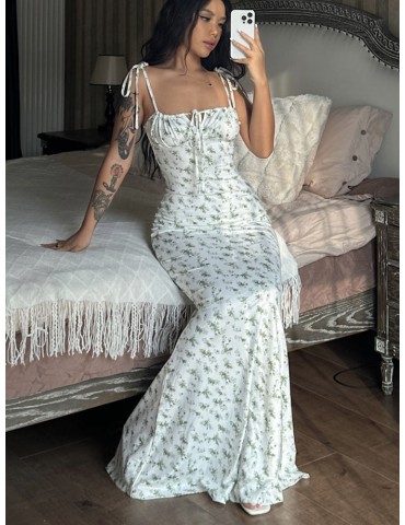 Fashion Women Elegant Floral Print Bodycon Maxi Dress, Casual Summer Outfit for Beach, Vacation & Streetwear