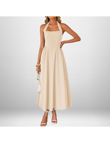 Women's Light Blue Halter Midi Dress, OEM/ODM Square Neck A-Line Maxi Dress