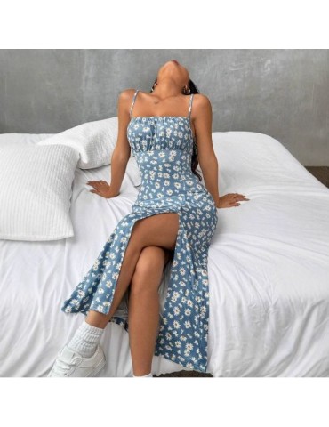 Women's Summer Casual Floral Chiffon Dress, Anti-static Sleeveless Halter Midi Dress, ODM Supported