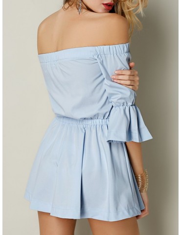 Sexy Off-shoulder Flouncing Horn Sleeve Women Mini Dress