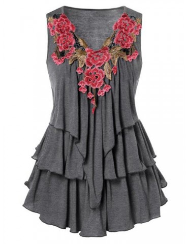 Bohemian Layered Embroidery V Neck Sleeveless Mini Dress