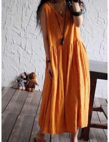 Casual Loose Women Solid Color Sleeveless Dresses