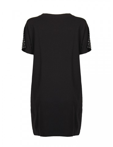 Casual Women Sequins Stitching Short Sleeve V-Neck Mini Dress