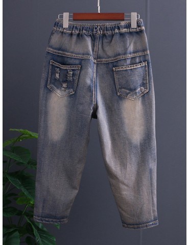 Casual Patch Embroidered Harem Denim