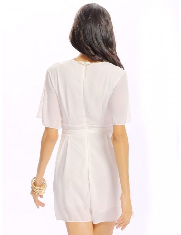 Women Sexy V-neck Short Sleeve Bow Knot Jumpsuit