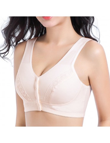 Button Fly Wireless Jacquard Wide Shoulder Straps Comfort Bras