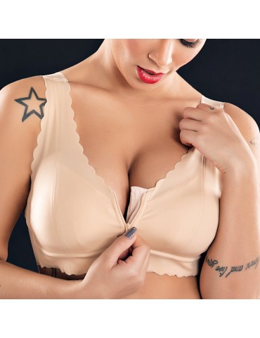 Zip Front Push Up Seamless Ice Silk Wireless Full Cup Bras