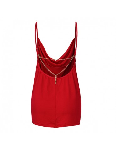 Sexy Spaghetti Strap Smooth Hollow Backless Metal Chain Chemise For Women