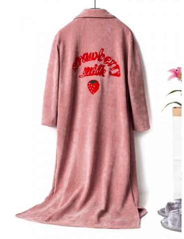 Plus Size Long Pink Robe Thickened Embroidery Front Button Winter Autumn Pajamas