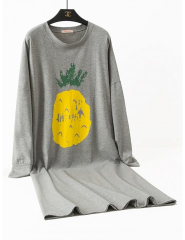 Plus Size Cotton Pajamas Long Fruits Print Home Nightdress Sleepwear