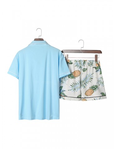 Cotton Casual Pajamas Short Sets Pineapple Print Soft Sleepwear