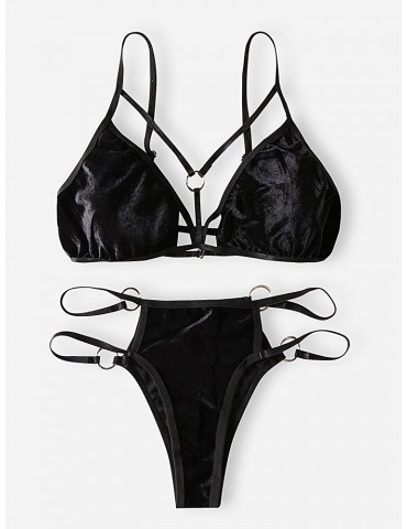 Velvet Thong Sexy Bikinis Swimsuits Backless Triangle Women Swimwear