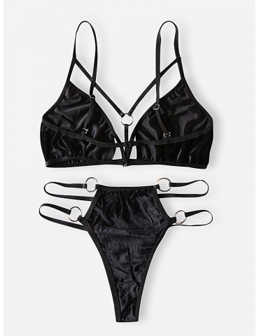 Velvet Thong Sexy Bikinis Swimsuits Backless Triangle Women Swimwear