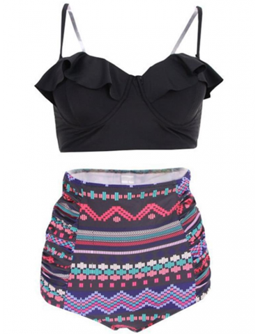 Sexy Push Up Printing Quick-dry High Waist Bikini Set For Women