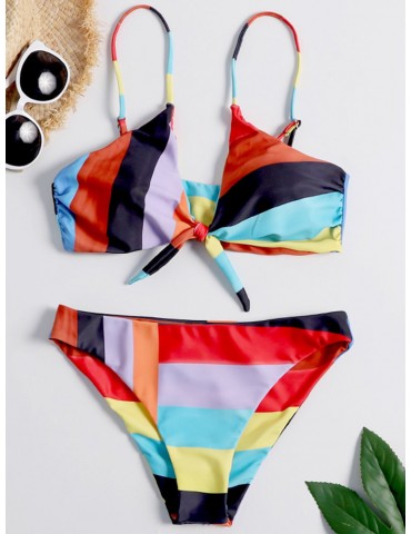 Sexy Bikinis Women Swimsuits Tie Front Patchwork Multi-Color Swimwear