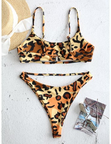 Leopard Sexy Bikinis Women Swimsuits Cut Out Backless Swimwear