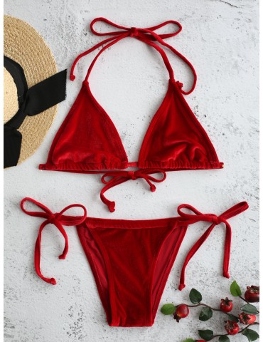 Halter Thong Sexy Bikinis Velvet Women Swimwear String Backless Bathing Suits