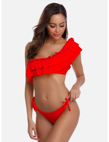 Sexy One Shoulder Ruffle Low Rise Backless Bikinis By Newchic