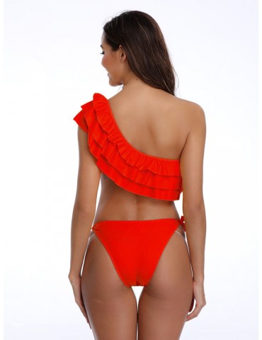 Sexy One Shoulder Ruffle Low Rise Backless Bikinis By Newchic