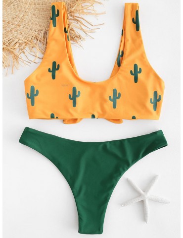 Women Sexy Bikinis Print Tie Front Bandeau Backless Swimwear