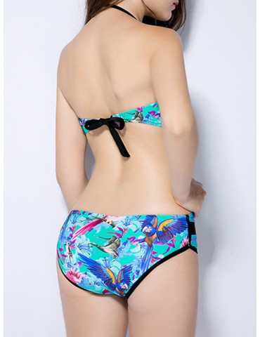 Sexy Monokini Halter Bird Printed Backless Push Up One Piece