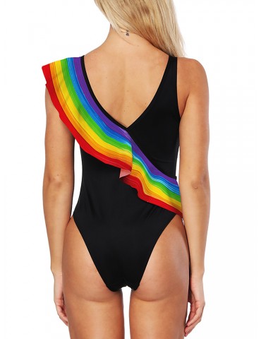 Sexy Printed Soft Deep-V Irregular One Piece Swimwear For Women