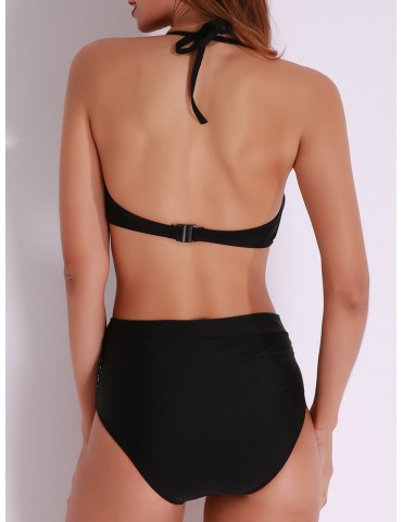 Sexy Patchwork Cut Out Halter Backless Monokini Hollow Bodysuit