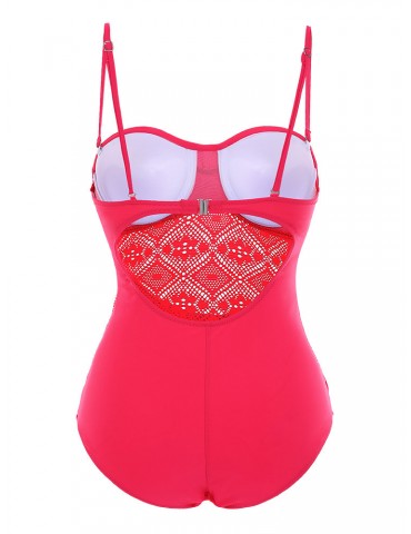Sexy Lace Hollow Out Straps Backless Solid Color Monokini Bathing Suit
