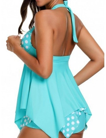 Plus Size Halter Polka Dot Irregular Backless Swimdresses For Women