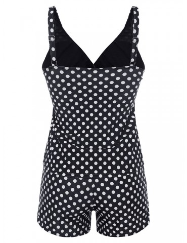 Plus Size Ruffled Polka Dot V Neck Button Comfort Tankinis Swimsuits For Women