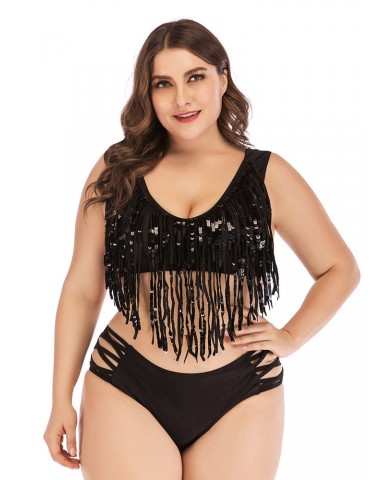Plus Size Tankinis Women Swimsuits Beaded Tassel Irregular Swimwear
