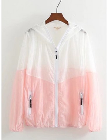 Casual Contrast Color Hooded Long Sleeve Coats For Women