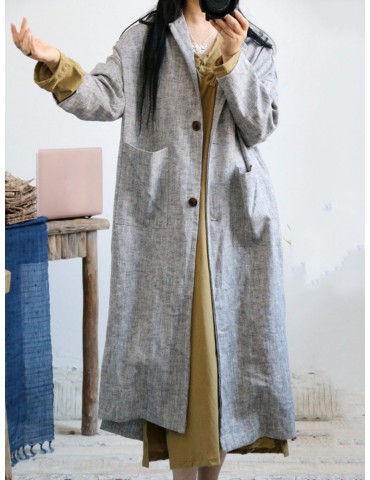 Vintage Pockets Solid Color Cotton Linen Coat