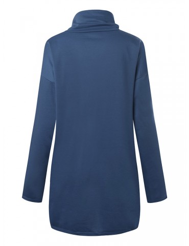 Casual Women Turtleneck Letters Print Irregular Sweatshirts