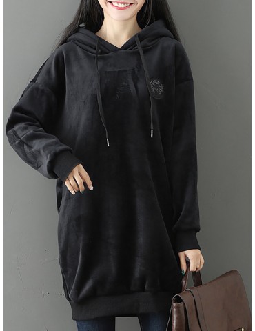 Casual Velvet Pure Color Hooded Long Sleeve Women Hoodies