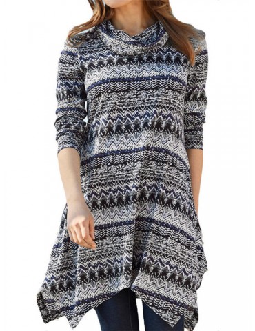 Striped High Neck Mid Length Sweatshirt