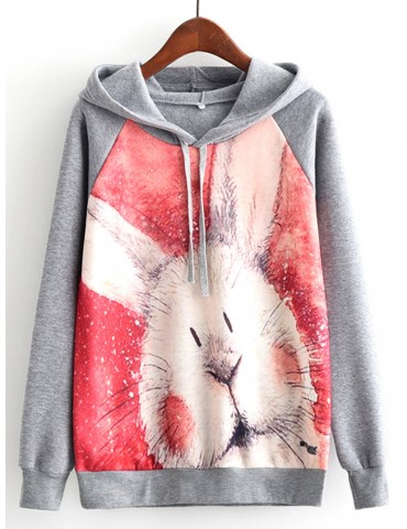 Casual Hooded Print Patchwork Hooded Long Sleeve Women Hoodies