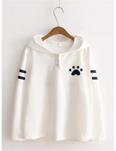 Casual Cute Hooded Dog Footprint Women Hoodies