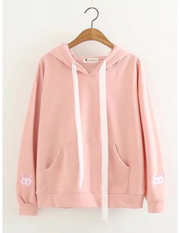 Casual Rabbit Embroidery Ears Hooded Long Sleeve Women Hoodies