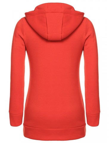 Casual Pure Color Hooded Zipper Long Sleeve Sweatshirts For Women