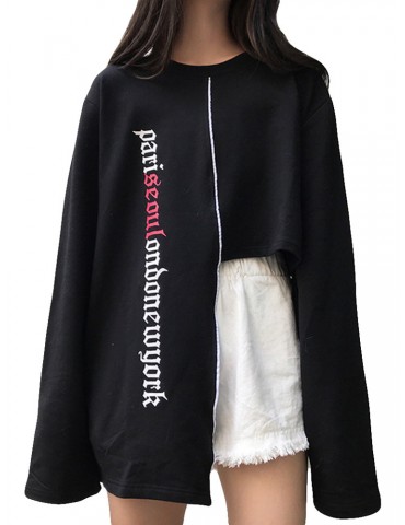 Irregular Letters Printed Long Sleeve Sweatshirt