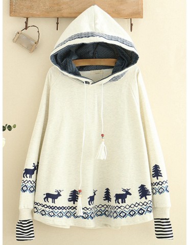 Women Deer Printed Hooded Long Sleeve Cute Sweatshirts