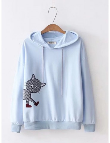 Embroidery Cat Hooded Long Sleeve Sweatshirts