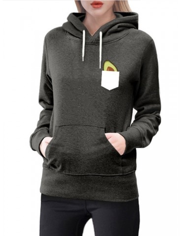 Print Avocado Long Sleeve Hooded Sweatshirt