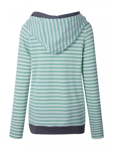 Casual Stripe Patchwork Side Zipper Hooded Women Hoodies