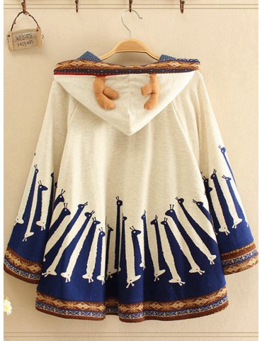 Printed Giraffe Oversized Antler Short Cloak Hoodies