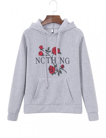 Casual Loose Flower Letters Printed Women Hoodies