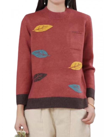Leaves Embroidery Long Sleeve Sweater