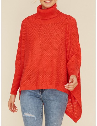 Chic Solid Color Loose Asymmetrical Turtleneck Sweater